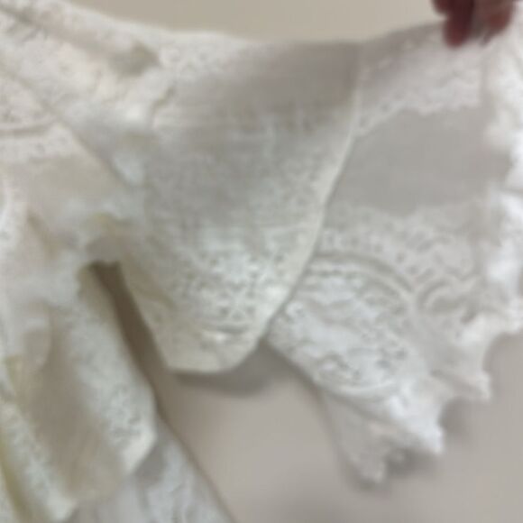 Anthropologie Champagne & Strawberry Ruffled Layered Lace Off Shoulder Top - Picture 5 of 6